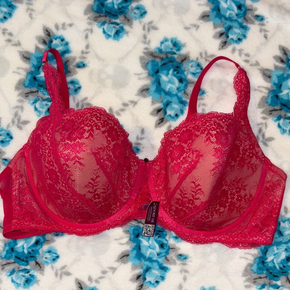 NWT Adore Me Jazzy Romantic feminine, SEXY hot pink Lace Bra. 46DD.